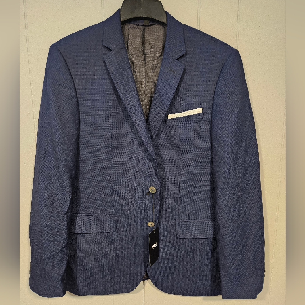 Hugo Boss Sport Coat 42r Mens Blue 100% Virgin Wool Slim Fit Hutson Blazer Nwt